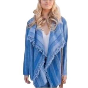 MILITARY HIPPIE DENIM NWOT CARDIGAN JACKET WITH FRINGE SIZE S/M